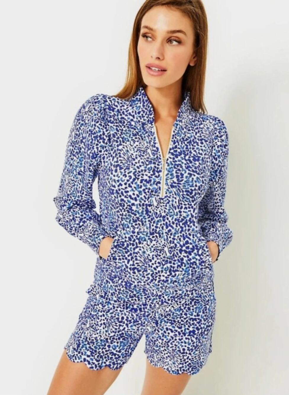 Lilly Pulitzer Blue White Cabello Twisted Up Quarter Zip Pullover Womens Large